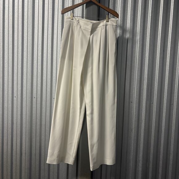 Brunello Cucinelli Pants Womens 10 White Wide Leg Pleated Dress Italy Luxury